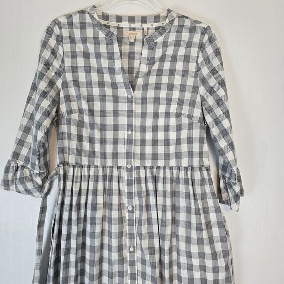 Barbour Seamills Gingham Check Midi Dress Navy White Ruffle Belted Button NWOT 6 - Picture 7 of 11